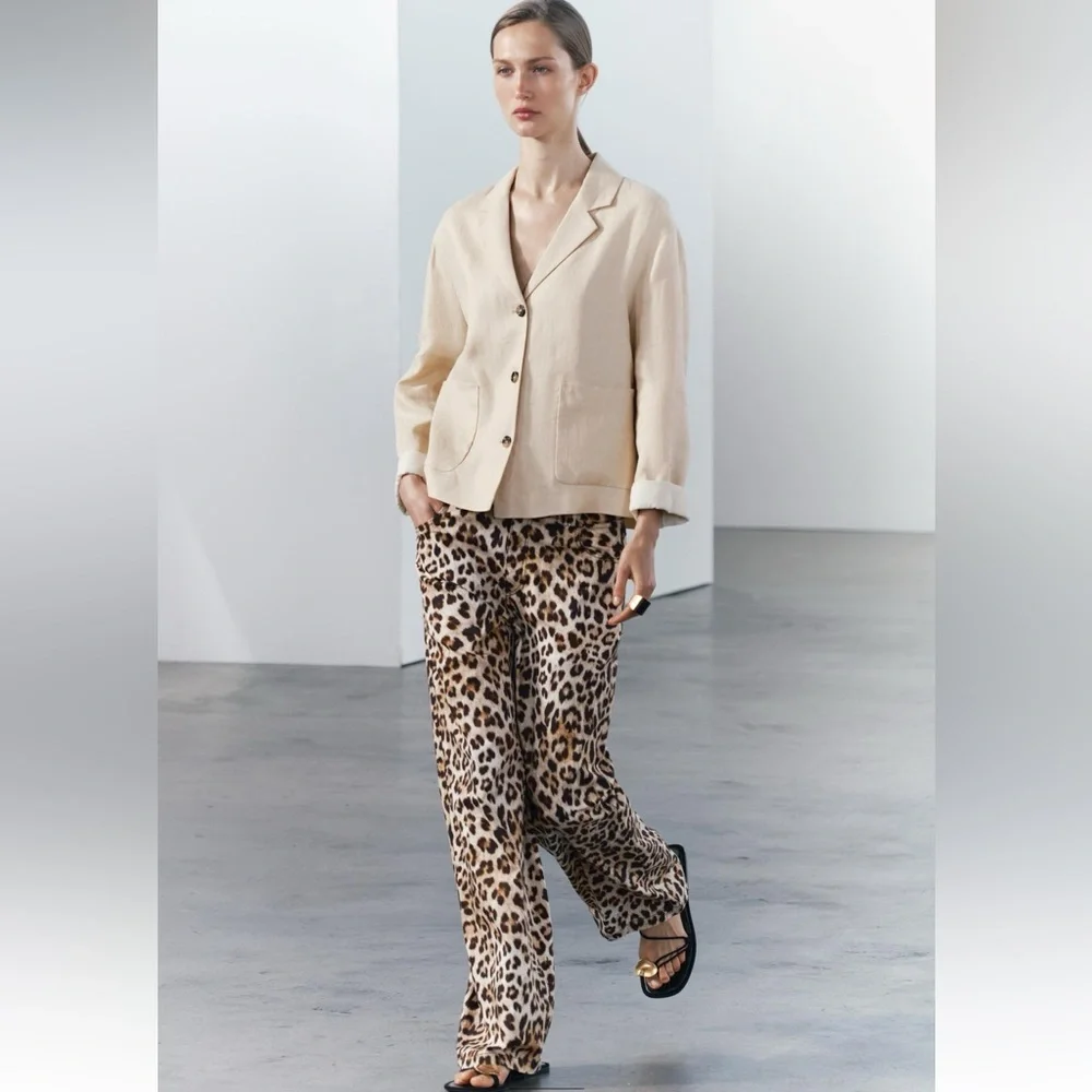 Zara 100% Linen Blazer Jacket Coat Beige Cream Neutral ZW Collection lined S NWT - Picture 10 of 16